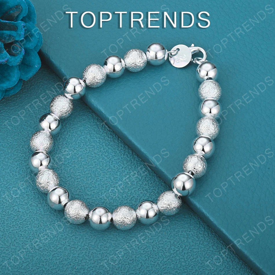Trendiges 8mm 925 Sterling Silber Glattes Mattiertes Perlenarmband Herren Mode-Trend Schmuck Damen Hochzeit Party Charm Geschenk Accessoires