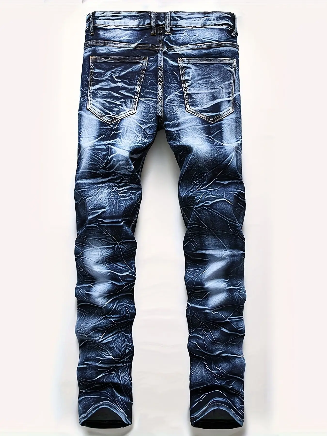 2025 Spring/Autumn Men's Jeans Stretch Multi Craft Denim Small Leg Pants Blue Green Slimming Men's Wear Perforated Denim Pants