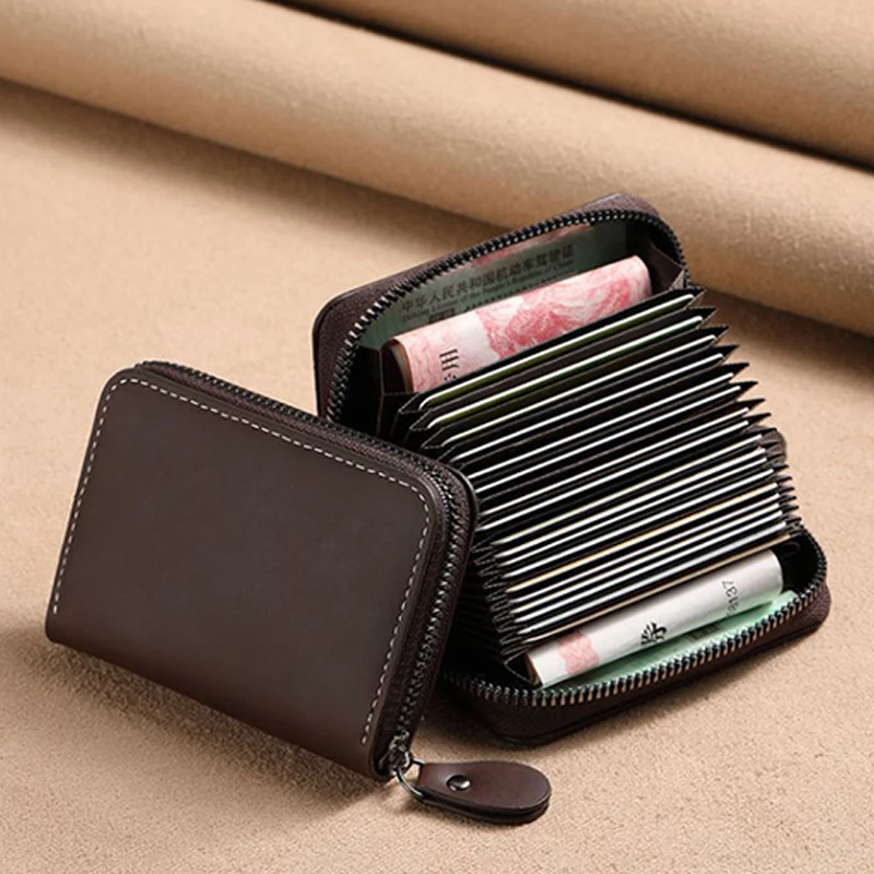 

Multi Slot Card Holder Vintage Small Wallet Women Men Business ID Cards Bank Credit Card Bag Male Coin Pouch Zipper Wallet