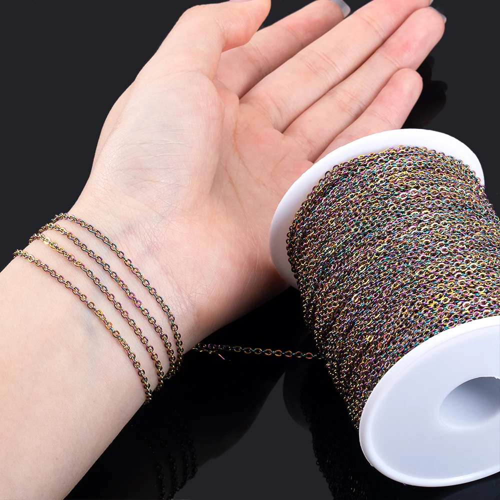 2 متر اللون الفولاذ المقاوم للصدأ شقة الصليب O على شكل سلسلة الأساسية DIY بها بنفسك البند سلسلة سوار الجسم سلسلة رئيس حلية الملحقات