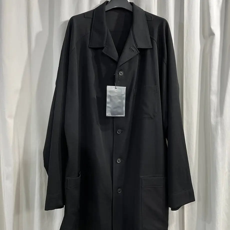 

TOP-YAMAMOTO ® Minimalist black mid-length trench coat men's lapel button cardigan