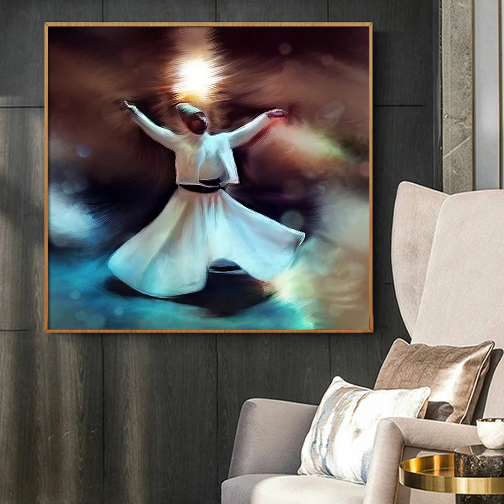 Turkish Dervish Whirling Mevlana Painting Islamic Wall Art Canvas Poster Print Religious Dance Pictures Living Room Home Decor