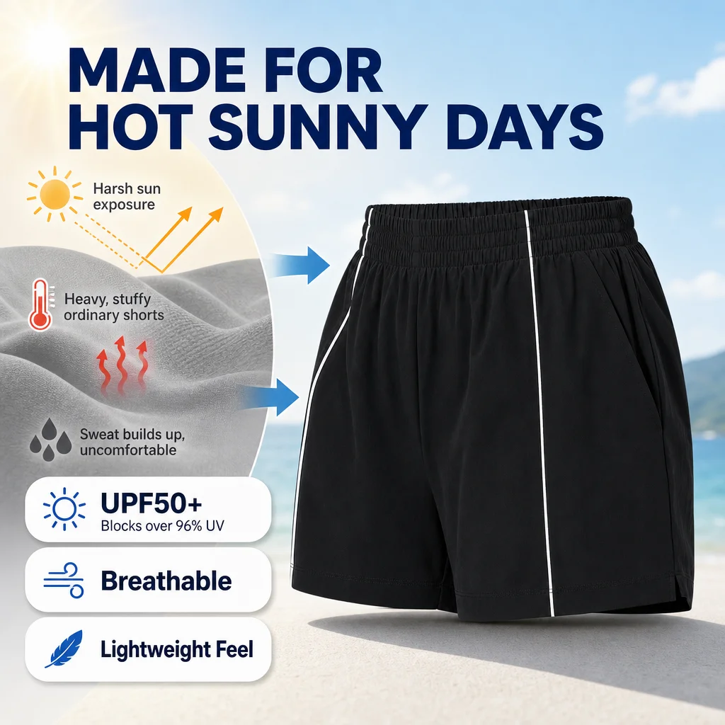 Women's UPF50+ Sun Protection Shorts, Cooling 4-Way Stretch Quick-Dry UV Block Pants, Elastic Waist Side Pockets Outdoor Athleti