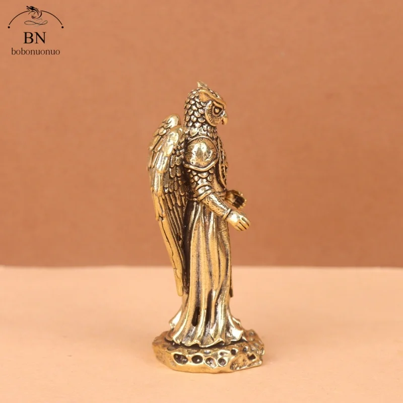 Retro Brass Owl Knight Prophet Statue Desk Ornament Animal Small Statue Figurines Holder Home Decoration Crafts view 5