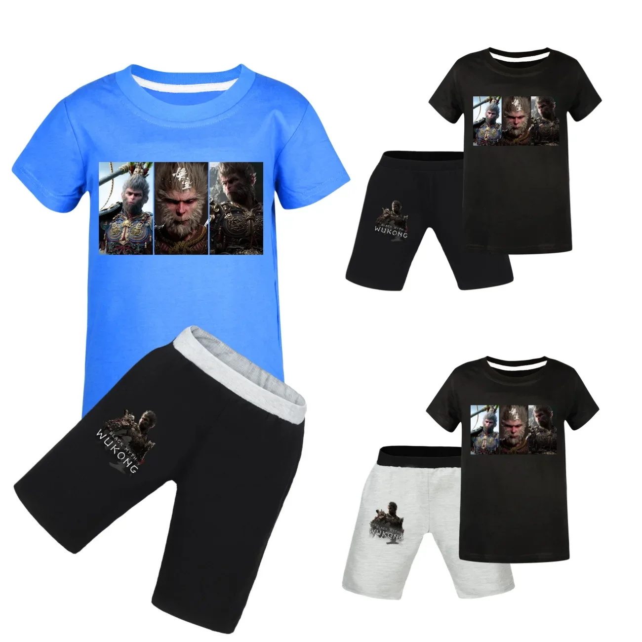 

Kids Summer Pajama Black Myth Wukong Game Clothes Set Junior Boys Short Sleeve T Shirt+Shorts 2pcs Sets Girls Sportswear3744