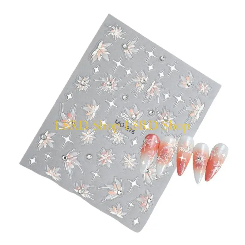 L8rd Decalli fiori autoadesivo 5D Adesivi per unghie con diamanti in rilievo 5D per donne