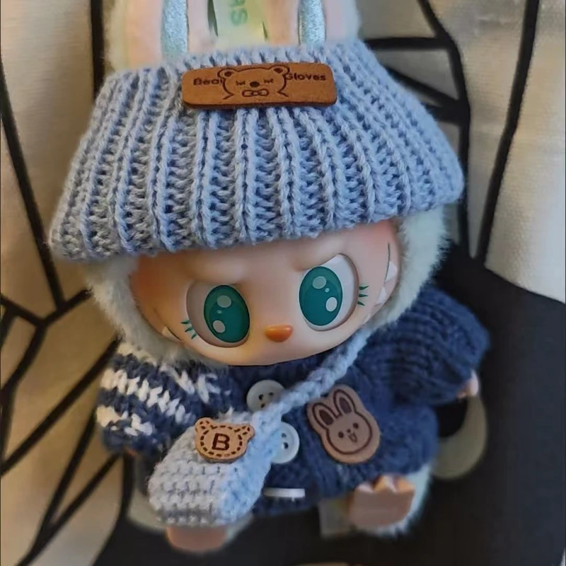 15-17cm v1v2 라부부 옷 세트 라부부 앉아있는 파티 베어 라벨 스카프 모자 가방 인형 액세서리 귀여운 장식