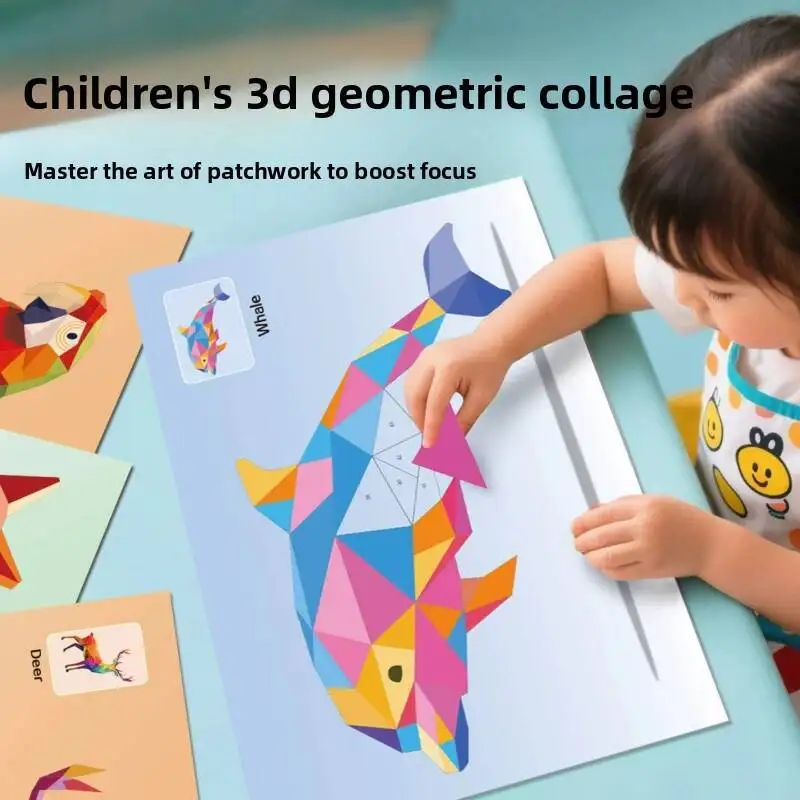 3D Geometry Collage Stickers Handmade Puzzle Sticker Toys Enhance Focus Training Enlightenment Toys for Children