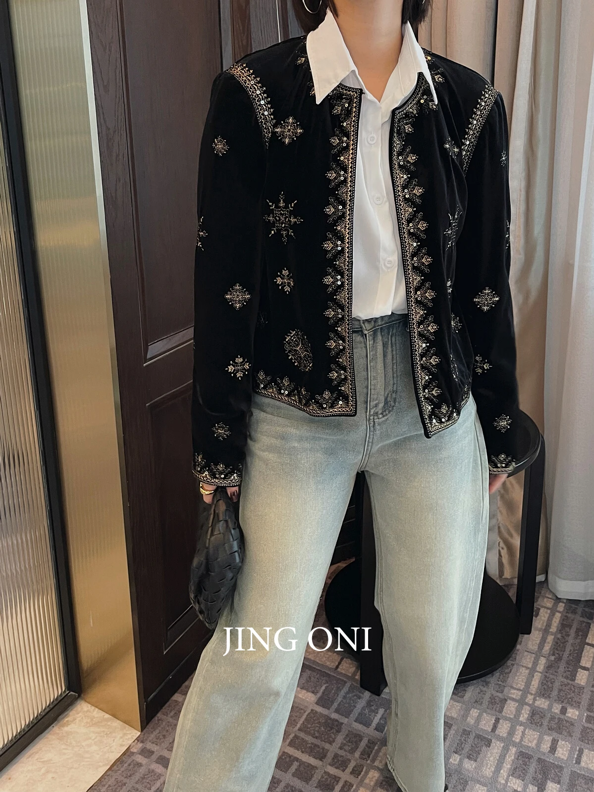 Embroidered Jacket Crop Coat Spring Tops Y2K 2024 Woman Clothing Korean Style Vintage Fashion Elegant Long Sleeve Luxury Bomber