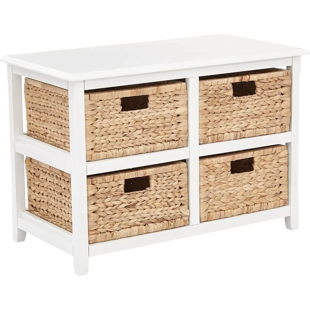 

Two-Tier Wooden Storage Tower with 4 Drawers and Natural Baskets, White