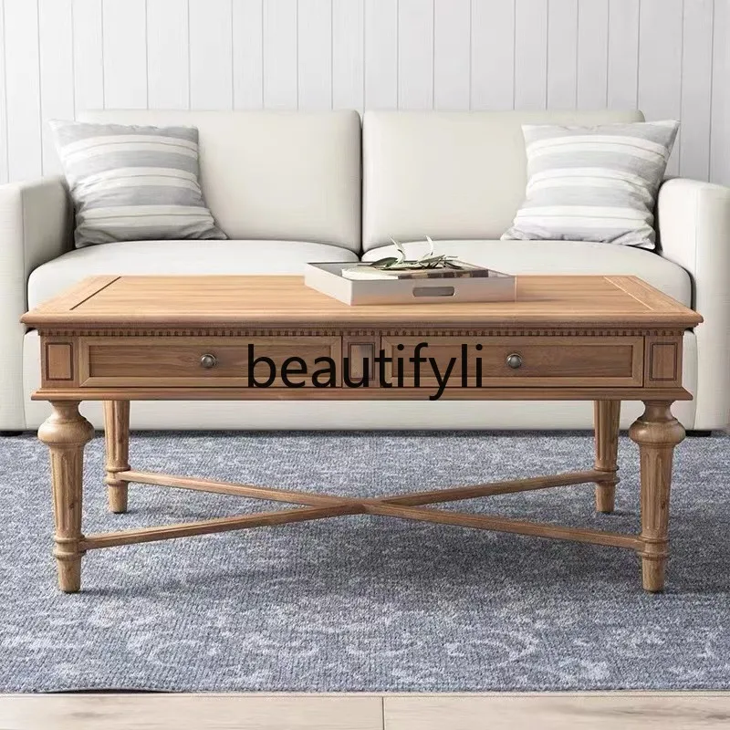 

Американский сельский старый прямоугольный журнальный столик из цельного дерева, простой французский журнальный столик для гостиной