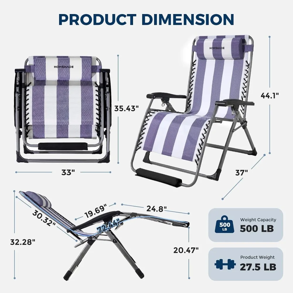 33 Inch XXL Oversized Zero Gravity Chair, Supports 500 LBS, Blue and White