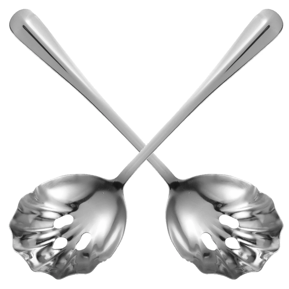 

2pcs Stainless Steel Slotted Spoons Colander Scoops for Cooking Bar Strainer Daily Use Portable Utensils Reusable
