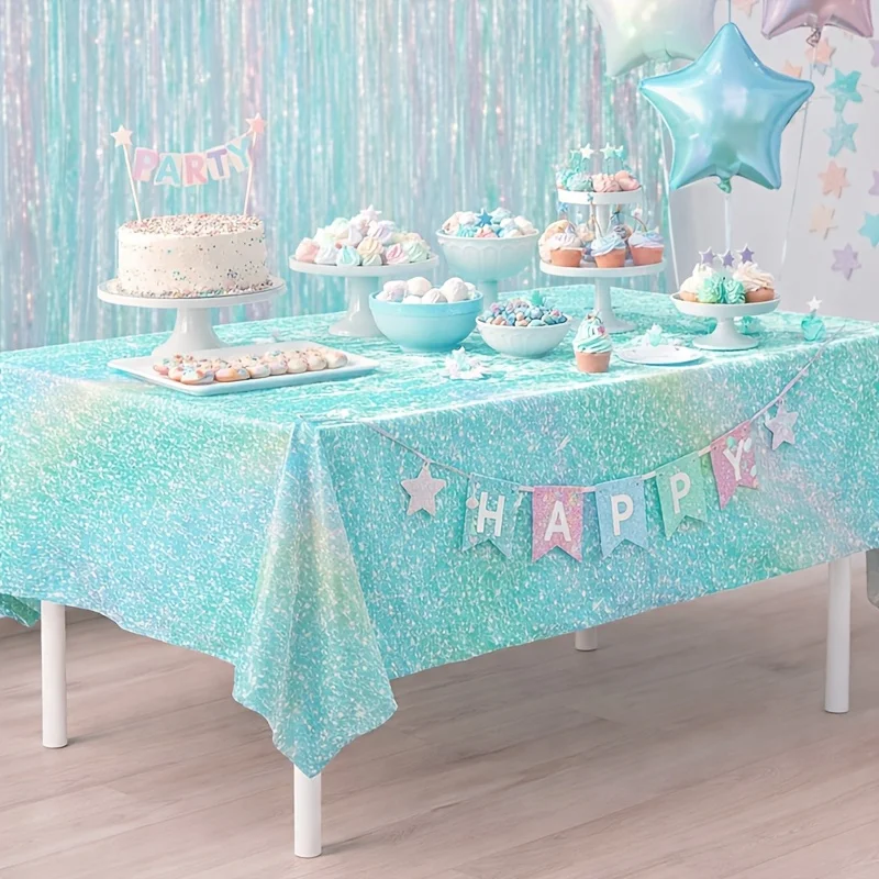 Light Blue Laser Disposable Plastic Tablecloth, Happy Birthday Party Decoration, Baby Shower Party Supplies, Wedding Bridal Show