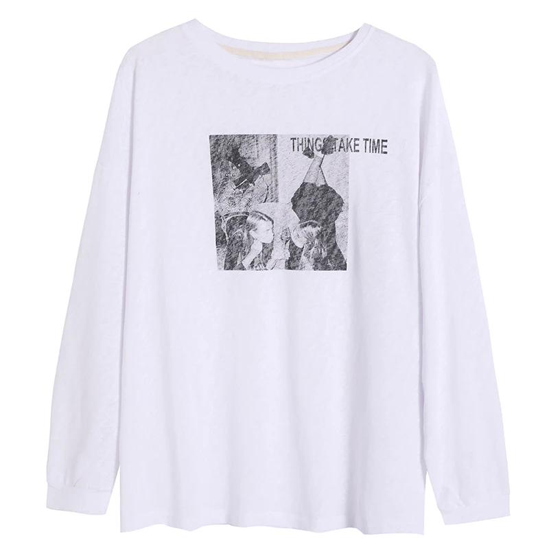 Girls Fashion Loose Long Sleeve Graphic T Shirts for Women Clothes Ladies Casual Clothing Female Tops Broken Code Clearance