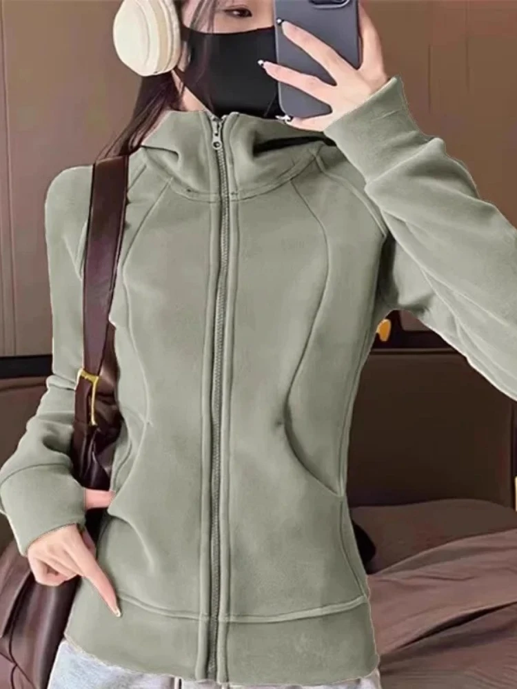 

Весенне-осенняя толстовка с капюшоном для женщин, облегающая спортивная куртка, женская теплая повседневная куртка на молнии с длинными рукавами, топ