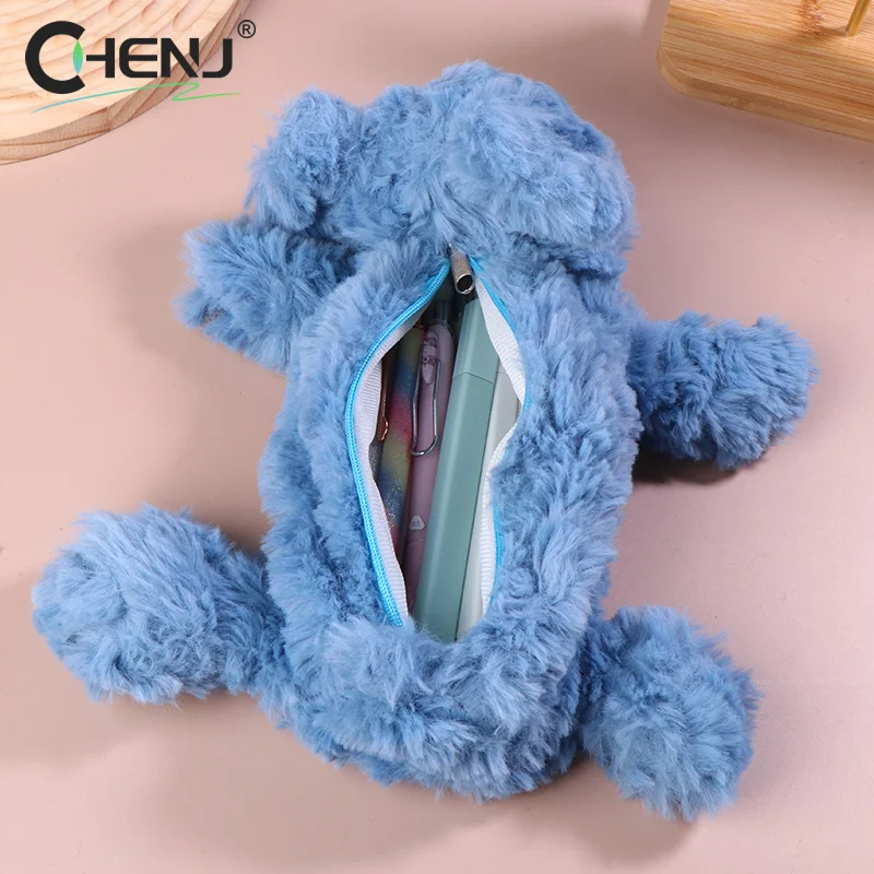 Cartoon Blue Elephant Pencil Case Large Capacity Plush Pen Pouch Stationery Storage Bag Travel Makeup Bags Girl Gifts