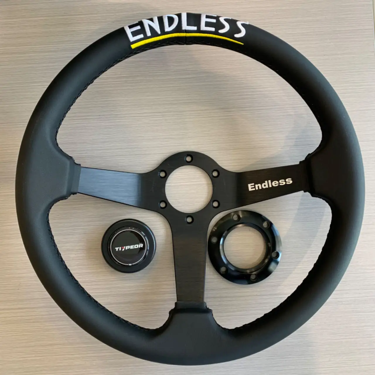 13 Inch 320mm Yellow Leather Racing Steering Wheel Deep Dish 3‑Spoke JDM Drift Steering Wheel With Horn Button
