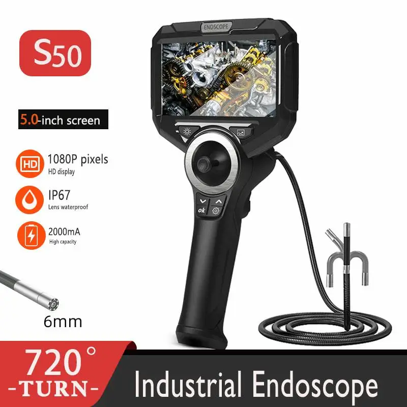 

Four Way Articulating Inspection Camera 1080P 6MM Pipe Industrial Endoscope Camera 5" IPS Screen for Car Sewer Drai