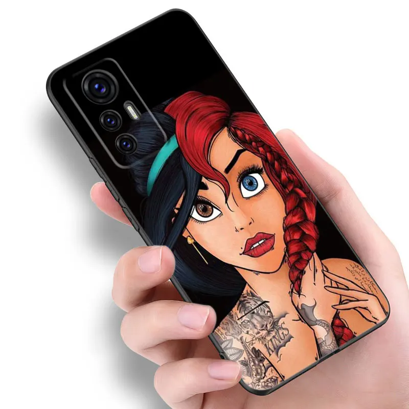 Tattoo Disney Princess custodia per telefono nera per Xiaomi Mi 9 SE 10T 11 12 13 Lite 9T 11T 12S 12T 13T 14 Pro 5G NE 10i 11i 12X