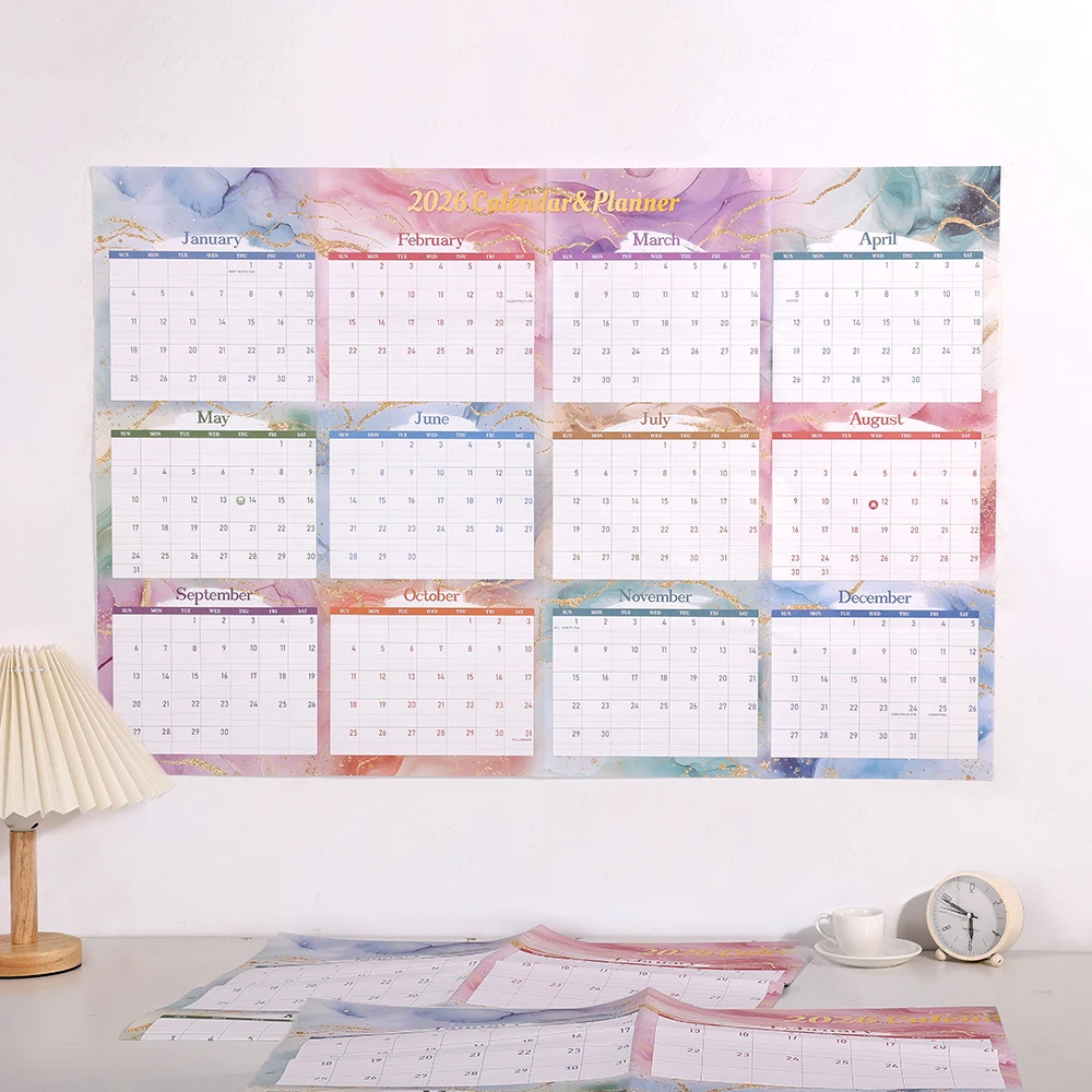 Calendario de pared grande con pegatinas, planificador de 12 meses, planificador de 365 días del año, horarios de notas, calendario mensual, 2026