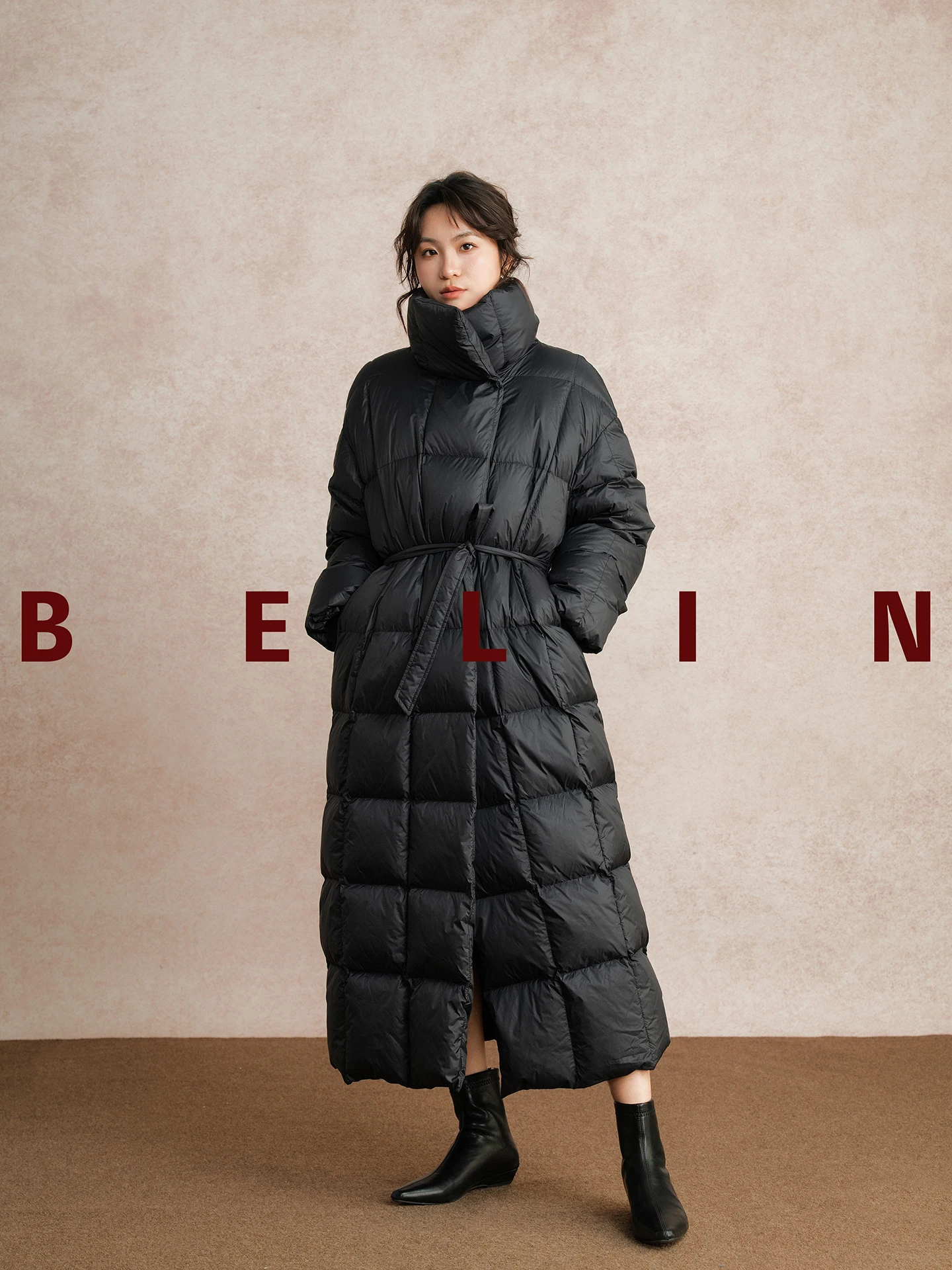 

Classic BELIN down Jaet White Du Feather Stand Collar Thi Warm Blo Design Long Sve Women's Winter Coat
