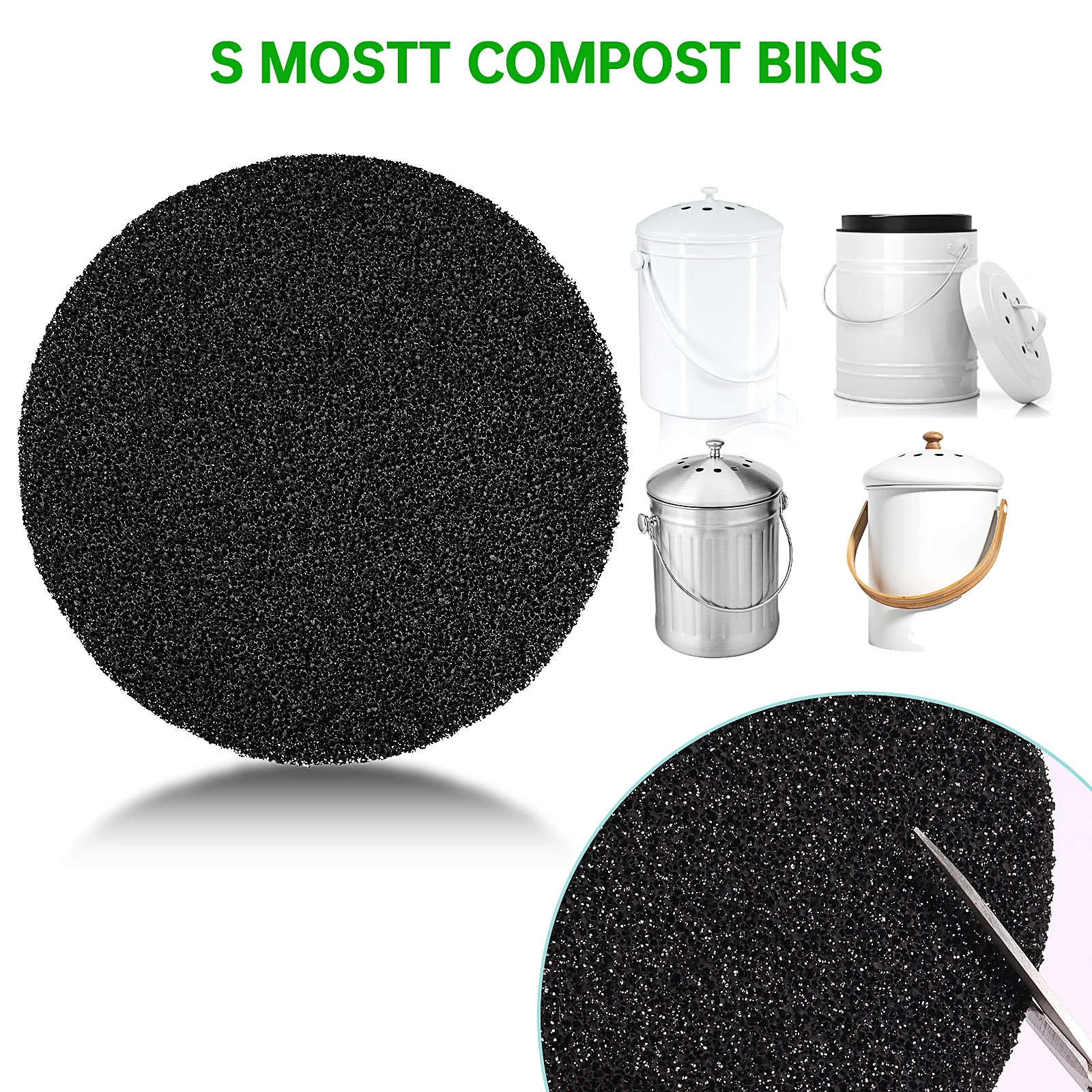 12Pcs Charcoal Filters for Kitchen Compost Bin Activated Charcoal Compost Bin Filters Round Reusable Replacement Compost Filters