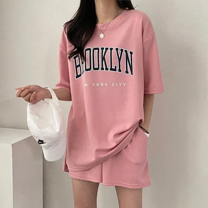 Short Sleeved Shorts Women\'s Two-piece Suit Women New Summer Fashion Casual Sportswear Cotton Loose