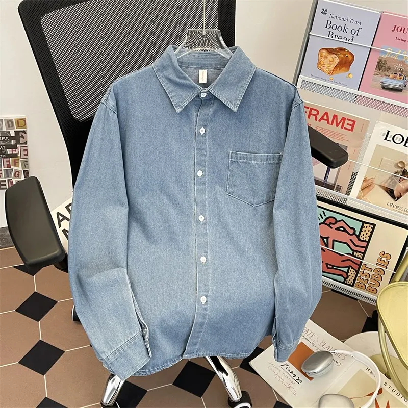 

Waed Denim Long Sve Casual irt Men's Spring Autumn Trend Classic Versatile Leisure Coat Outerwear Student Summer Sun P...