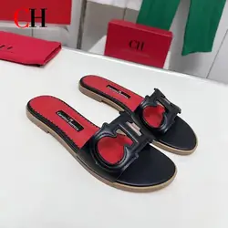 CH Women's Office Slippers Elegant Solid Colour Flat Simple Style Luxury Brand Design Women's Home Slippers Wearable Rhinestone