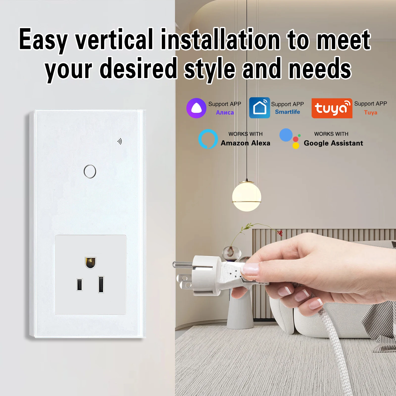 US Type Socket With Smart Wifi Touch Switch Glass Panel Sensor Button Work With Google Home Tuya Alexa Voice Control interruptor