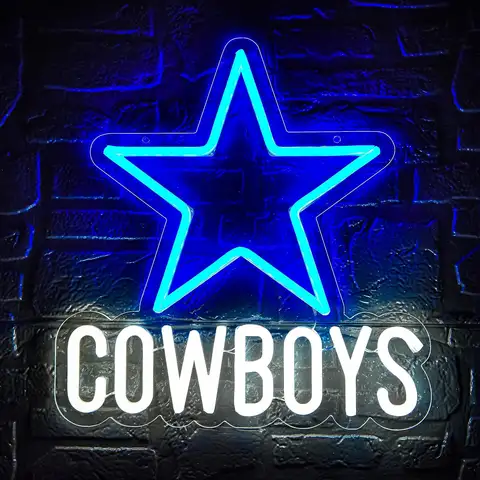 COWBOYS Star USB Neon Light Boy Room Decor Dimmable LED Neon Sign for Dallas Cowboys Fan Cave Man Cave Sports Bar Decor Art Lamp