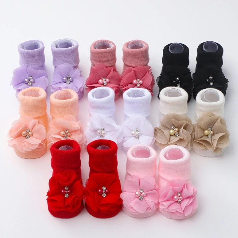 Baby Girl Flower Headband Non slip Socks Set Comfortable Knit Socks Headband set