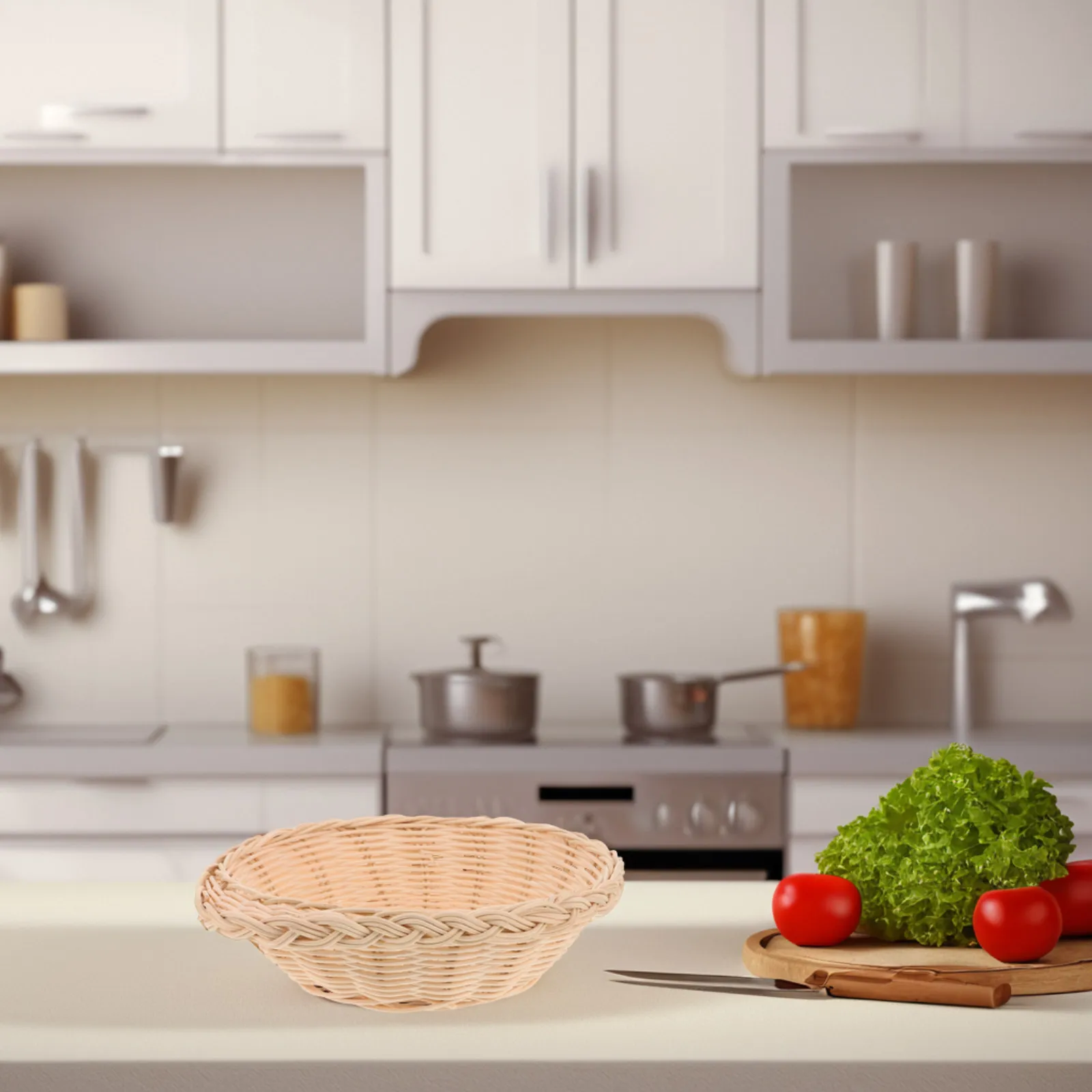 

1pcs Round Handwoven Rattan Casserole Holder Heat Insulated Kitchen Storage Multifunctional Serving Bread Basket For Food Snacks