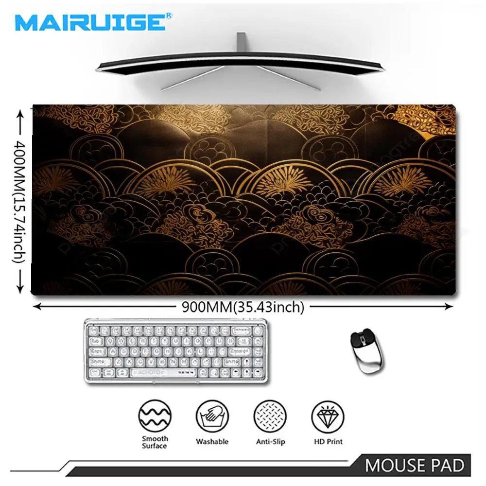 Dark Auspicious Cloud And Wave Desk Mat High Definition Non-Slip Stitched Edge Mouse Pad for Office And Gaming
