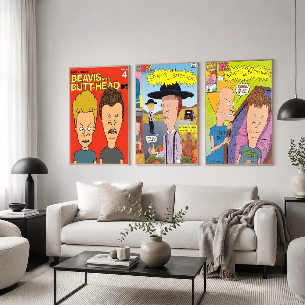 Cartoon Beavis and Butt-Head Poster Classic Poster HD Art Sticky Wall Waterproof Home Living Room Bedroom  Aesthetic Decoration