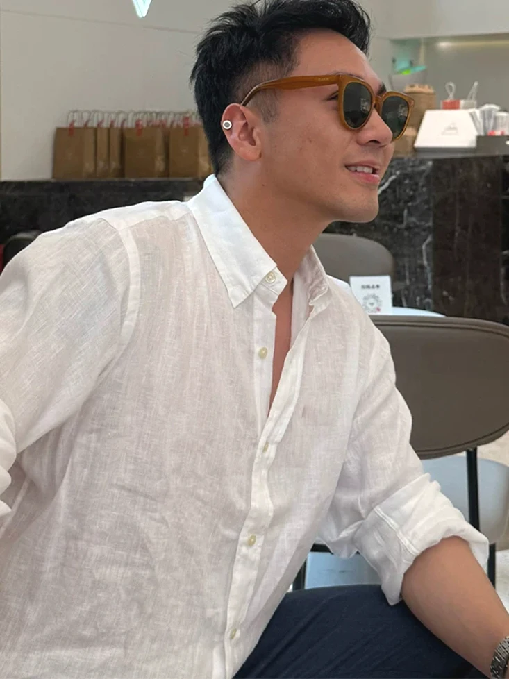 

Men's Linen Cotton irt Thin Breathable Long Sve Casual Loose Fit Sun Protection Open Cardigan Relaxing Workwear irt