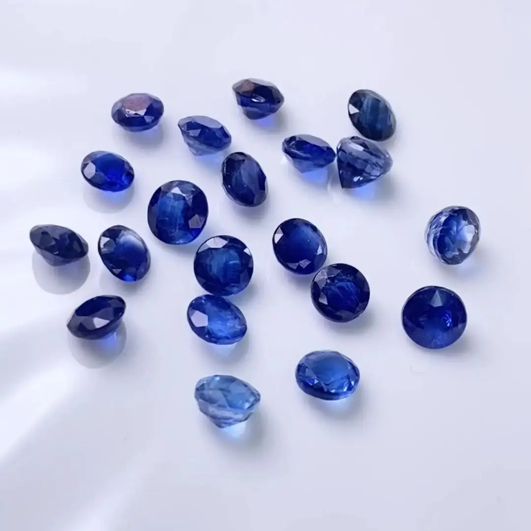 Wholesale 5pcs Genuine Blue Kyanite 3mm 4mm 5mm 6mm Round Brilliant-cut Semi-Precious Gemstone Cabochon Ring Face For Jewelry