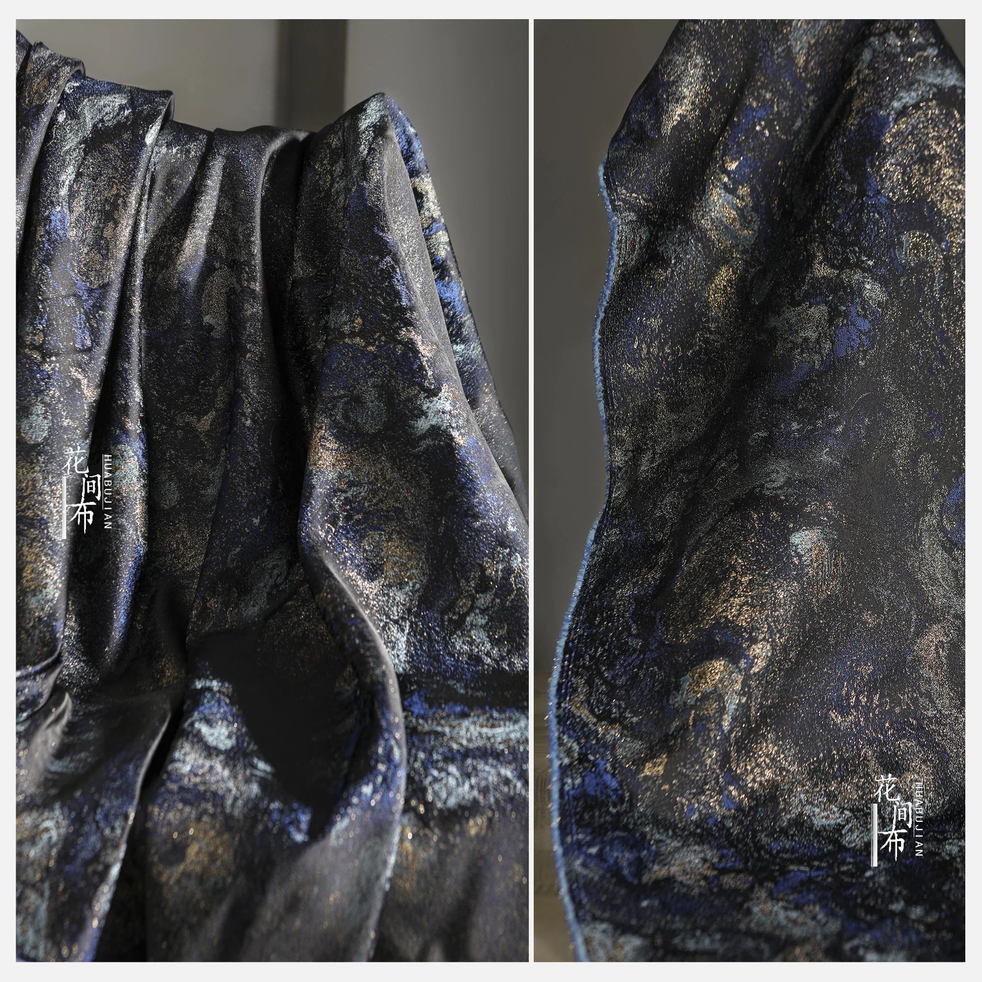 

Темно-синее облако, позолоченная двусторонняя парчовая жаккардовая ткань, шинуазри, Cheongsam, костюм Хан, дизайнерский материал для шитья своими руками, ткань