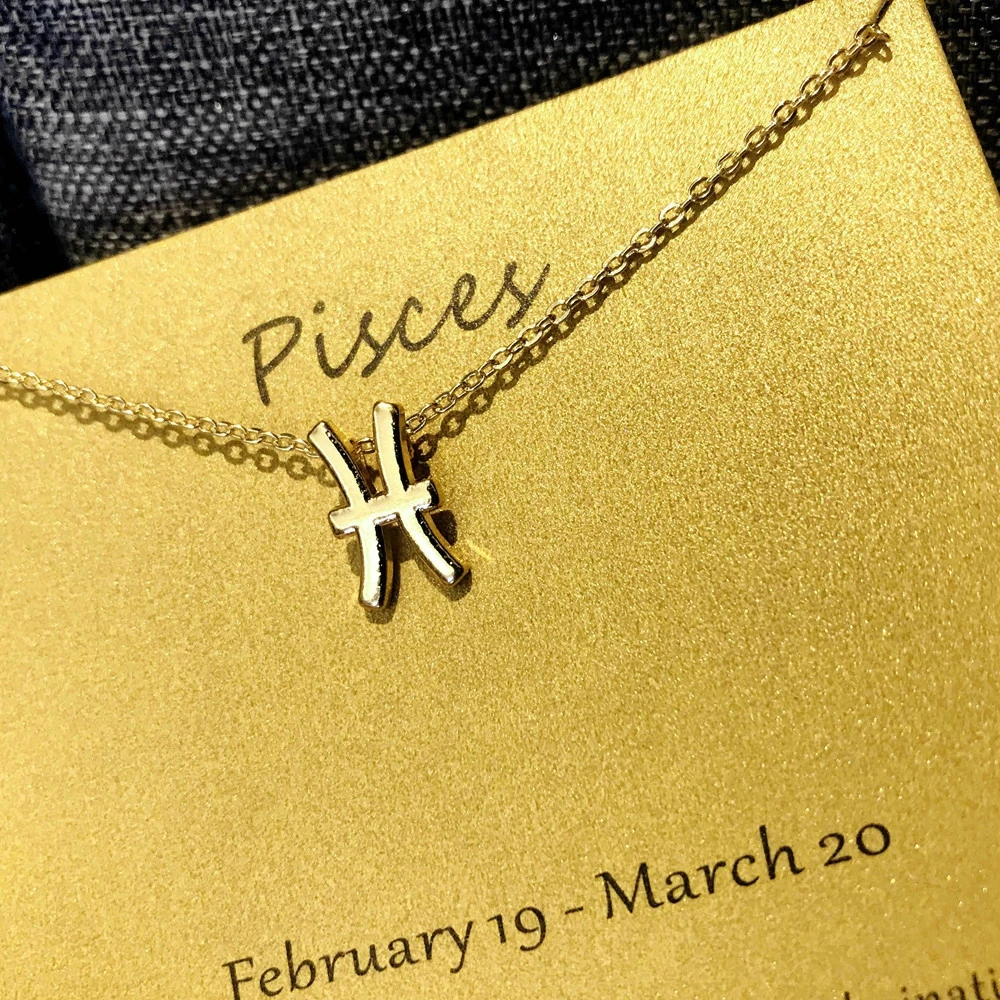 Pisces Zodiac Sign Alloy Constellation Pendant Necklaces For Girls Birthday Gift with Blessing Card Packaging Wholesale