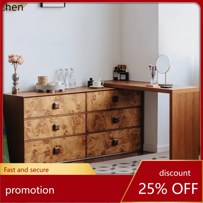 

ZMLVintage Style Tree Bark Pattern Decorative Dressing Table Teak Adjustable Desktop Bedroom Small Apartment Makeup Table