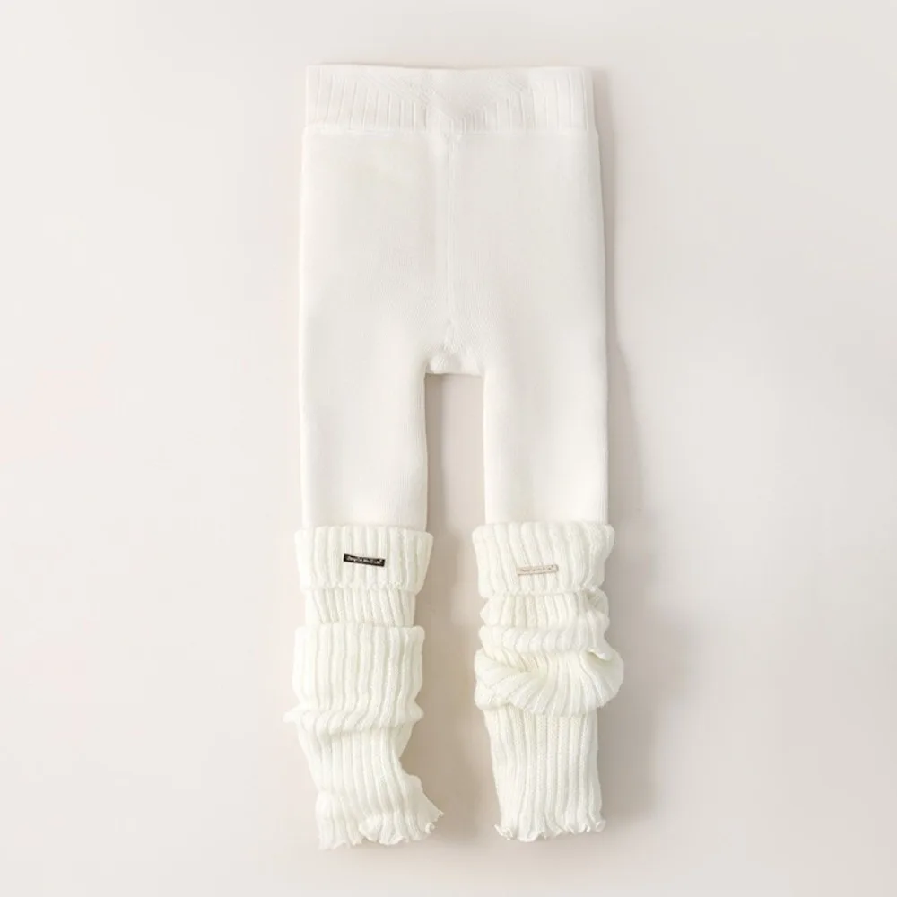 

Осенне-зимние вязаные леггинсы для девочек, толстые теплые модные лоскутные носки, колготки до середины икры, штабелируемые колготки для малышей