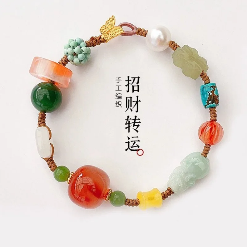 Pulsera de calabaza de Jade Natural personalizada para mujer, moda amuleto de tejido a mano, regalos de estilo étnico, Hotan Zhaocai Pixiu