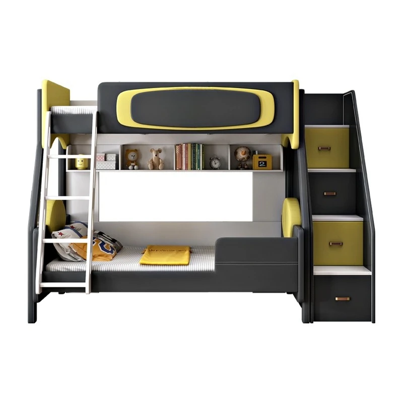 

Upper and lower bunk children's bed Double leather bed Upper and lower bunk beds Two-layer creativity