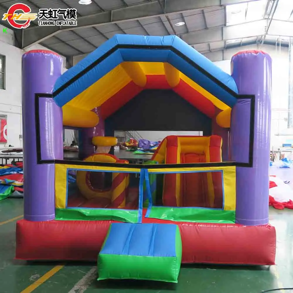 4x4m Commerciële Springkussen met Glijbaan en Obstakels 4 IN 1 Lucht Springkasteel voor Kinderen met Blower