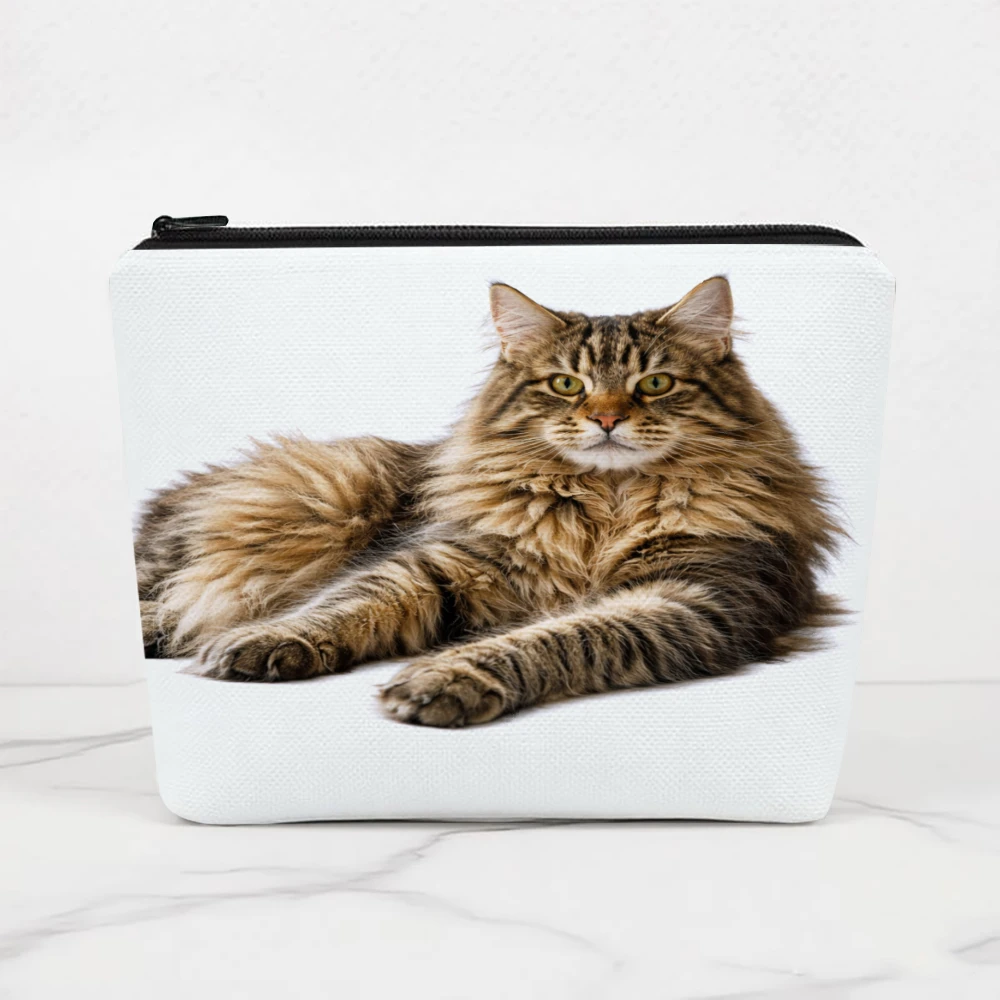 Fluffy Tabby Cat Lying Down Makeup Bags for Girls Cosmetic Pouch Toiletry Bag Pencil Case Travel Storage