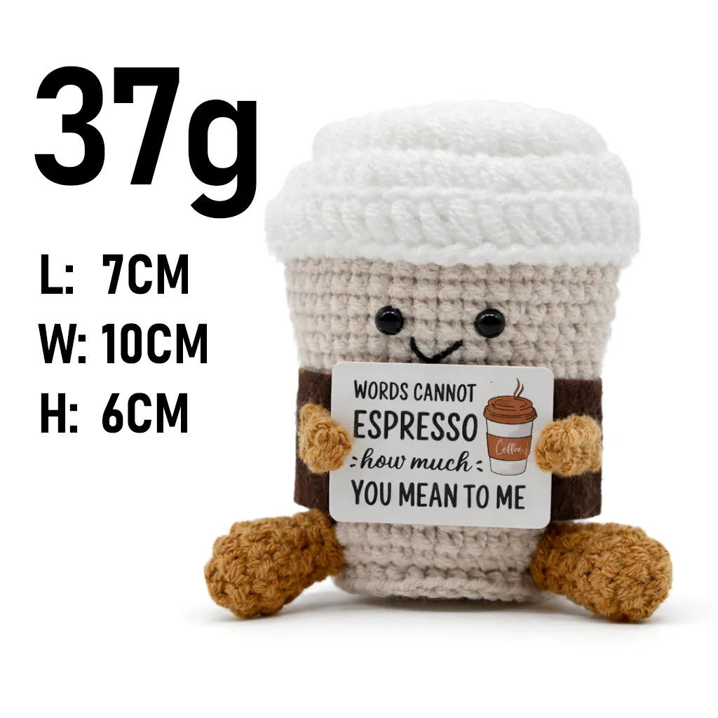 FoodSeries Positive Energy Coffee Beer Crochet Doll Handmade Knitted Decor Ornament Encouragement Card Mini Desk Decor Gift view 3