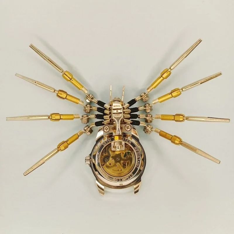 Steampunk Mechanical Spider Metal Ornament With Watch Gear Desktop Decor Handmade Craft Collectible Gift For Home Office Display