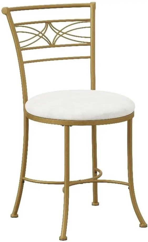 Dutton Metal Vanity Stool with Center Diamond Design for Makeup Room or Bathroom, Gold