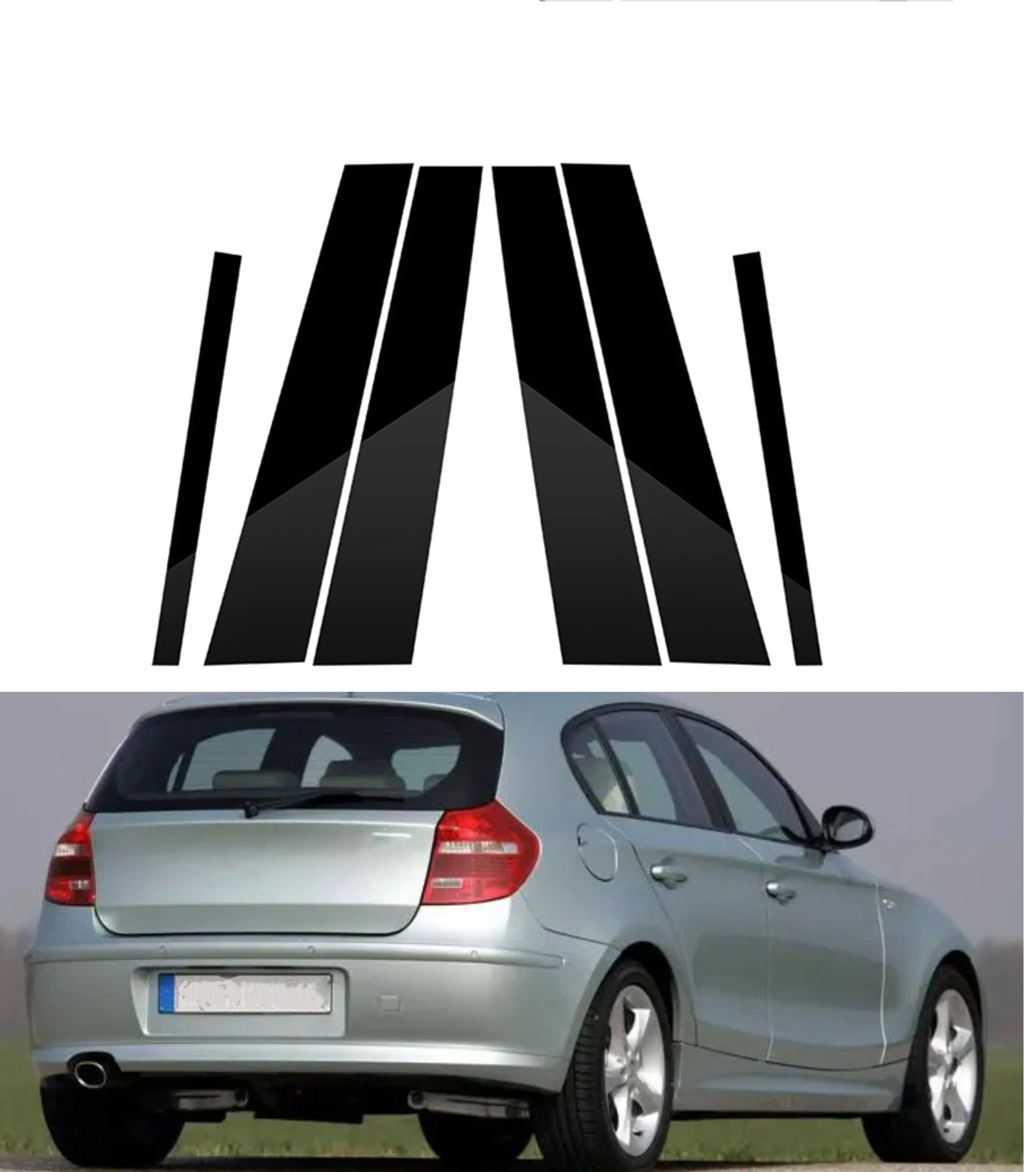 

6PCS Polished Pillar Posts For BMW 1 Series E81 E82 E87 E88 Hatchback 2004-2013 Door Window Trim Molding Cover Stickers